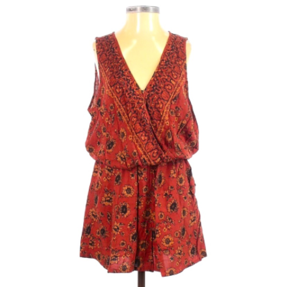 Sunflower Floral Burgundy Boho Romper